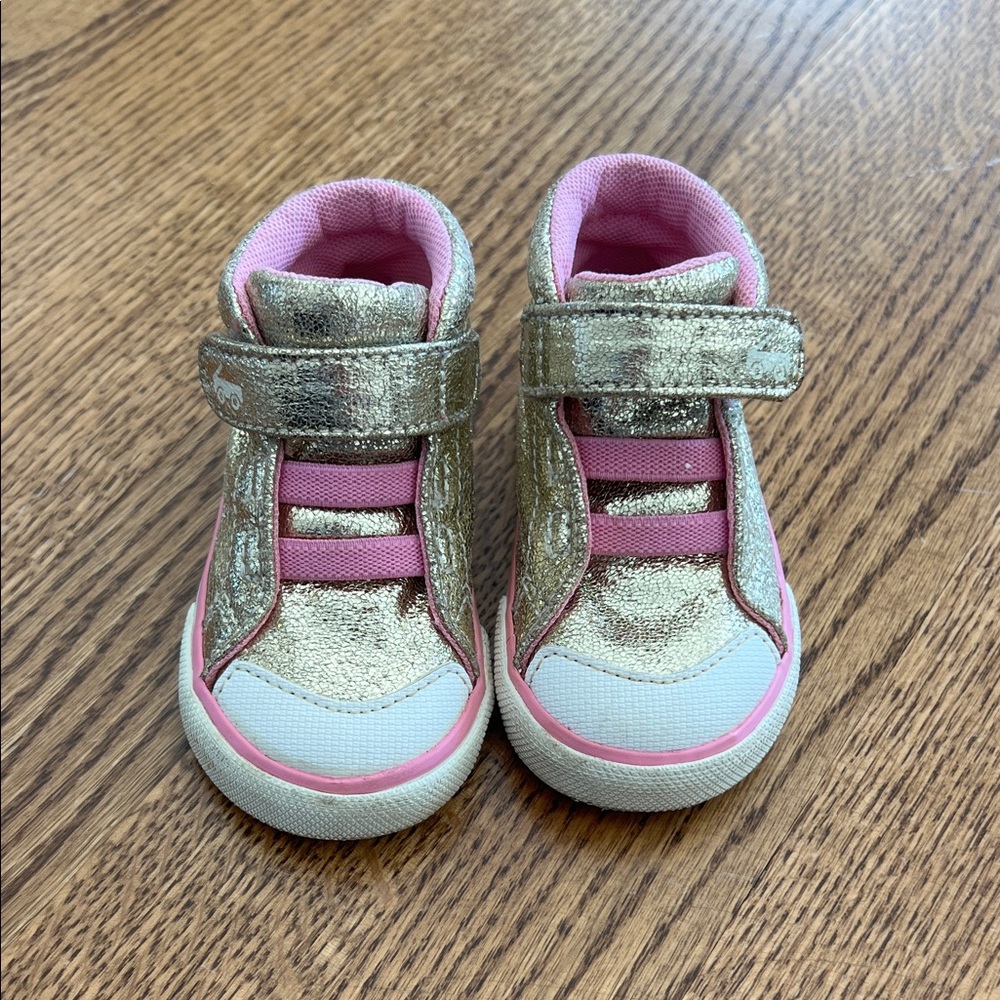 Gold and Pink Kids High-Top Sneakers